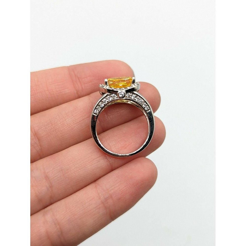 Sterling Silver 925 Yellow Rectangular Clear Acce… - image 5